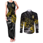 Richmond Tigers Couples Matching Tank Maxi Dress and Long Sleeve Button Shirt Urban Graffiti Street Art - Bold Abstract Spray Paint