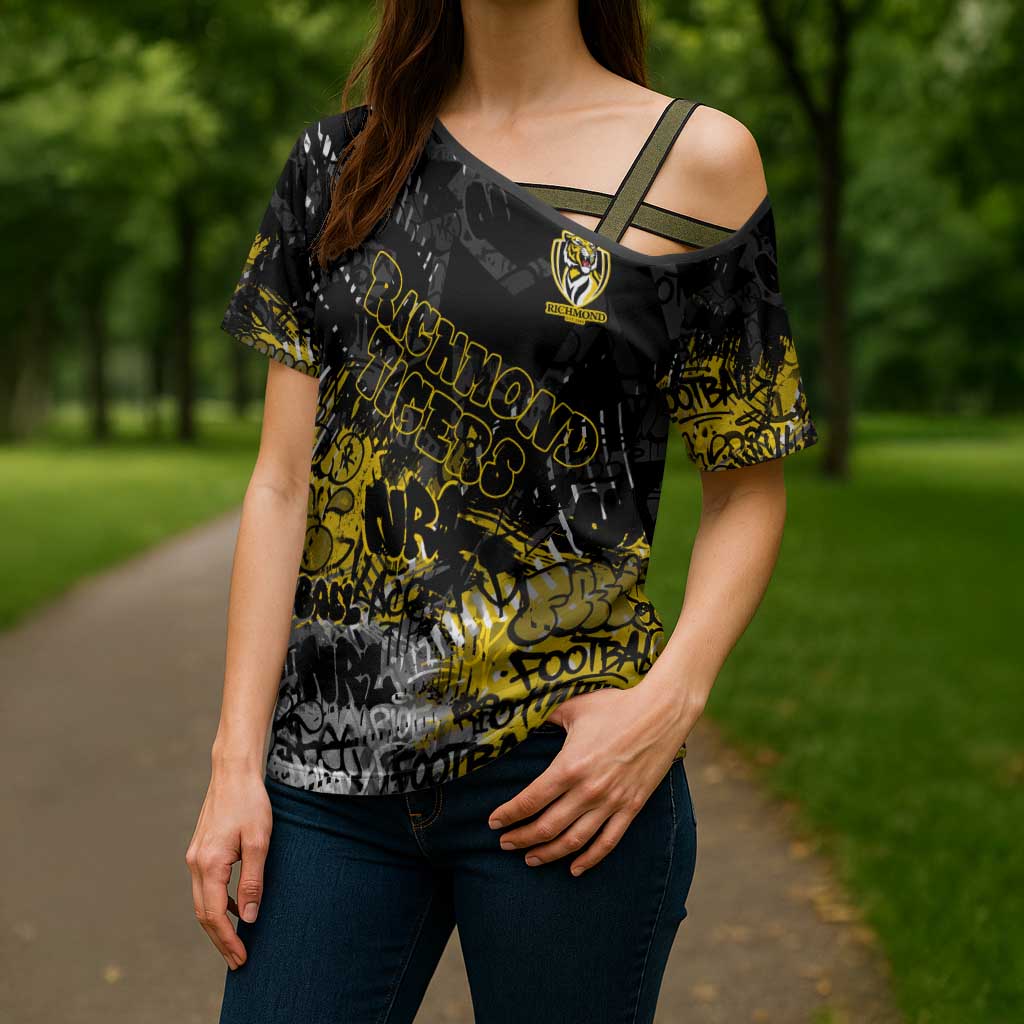 Richmond Tigers Cross Shoulder Shirt Urban Graffiti Street Art - Bold Abstract Spray Paint