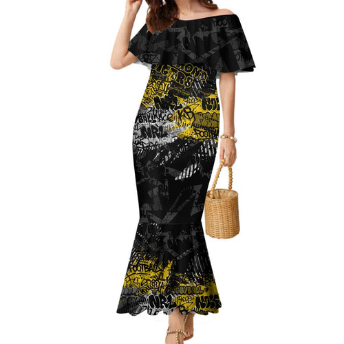 Richmond Tigers Family Matching Mermaid Dress and Hawaiian Shirt Urban Graffiti Street Art - Bold Abstract Spray Paint