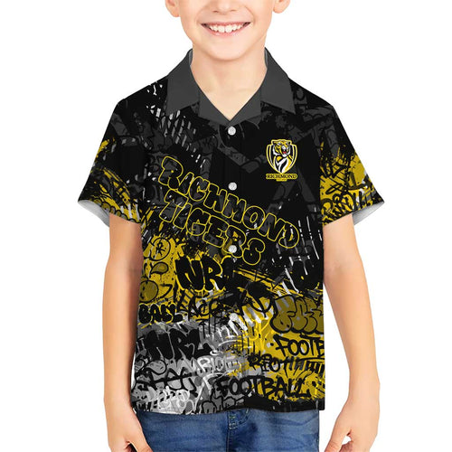 Richmond Tigers Family Matching Mermaid Dress and Hawaiian Shirt Urban Graffiti Street Art - Bold Abstract Spray Paint