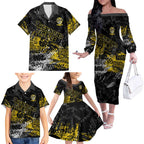 Richmond Tigers Family Matching Off The Shoulder Long Sleeve Dress and Hawaiian Shirt Urban Graffiti Street Art - Bold Abstract Spray Paint