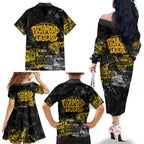 Richmond Tigers Family Matching Off The Shoulder Long Sleeve Dress and Hawaiian Shirt Urban Graffiti Street Art - Bold Abstract Spray Paint