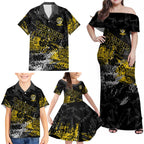 Richmond Tigers Family Matching Off Shoulder Maxi Dress and Hawaiian Shirt Urban Graffiti Street Art - Bold Abstract Spray Paint