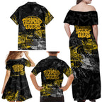 Richmond Tigers Family Matching Off Shoulder Maxi Dress and Hawaiian Shirt Urban Graffiti Street Art - Bold Abstract Spray Paint