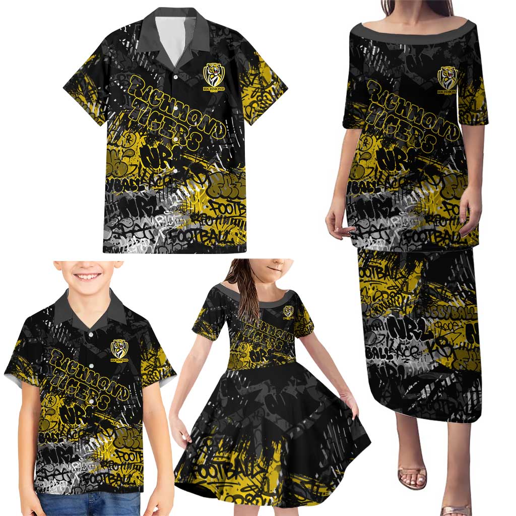 Richmond Tigers Family Matching Puletasi and Hawaiian Shirt Urban Graffiti Street Art - Bold Abstract Spray Paint