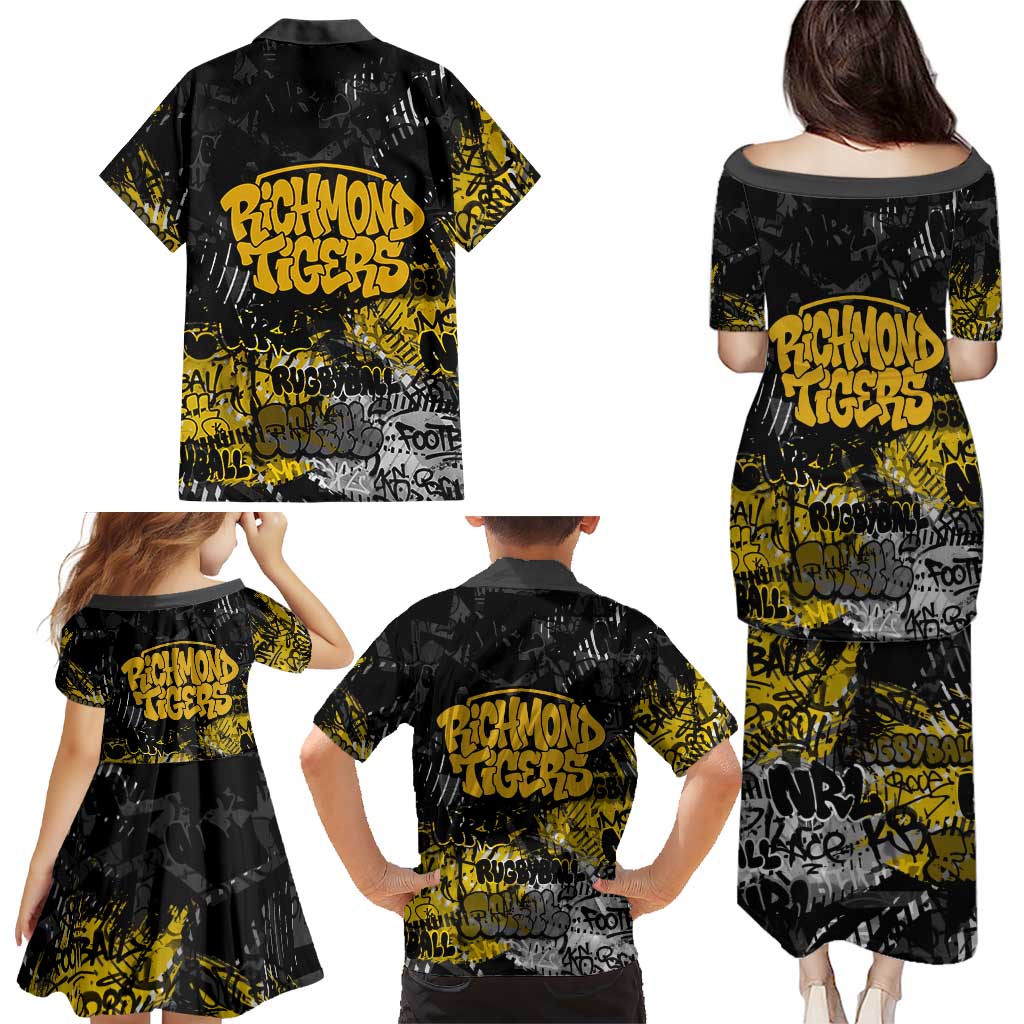 Richmond Tigers Family Matching Puletasi and Hawaiian Shirt Urban Graffiti Street Art - Bold Abstract Spray Paint