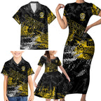 Richmond Tigers Family Matching Short Sleeve Bodycon Dress and Hawaiian Shirt Urban Graffiti Street Art - Bold Abstract Spray Paint