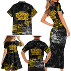 Richmond Tigers Family Matching Short Sleeve Bodycon Dress and Hawaiian Shirt Urban Graffiti Street Art - Bold Abstract Spray Paint