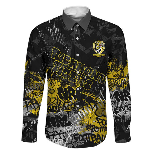 Richmond Tigers Family Matching Short Sleeve Bodycon Dress and Hawaiian Shirt Urban Graffiti Street Art - Bold Abstract Spray Paint
