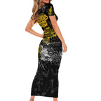 Richmond Tigers Family Matching Short Sleeve Bodycon Dress and Hawaiian Shirt Urban Graffiti Street Art - Bold Abstract Spray Paint