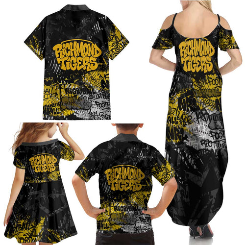 Richmond Tigers Family Matching Summer Maxi Dress and Hawaiian Shirt Urban Graffiti Street Art - Bold Abstract Spray Paint