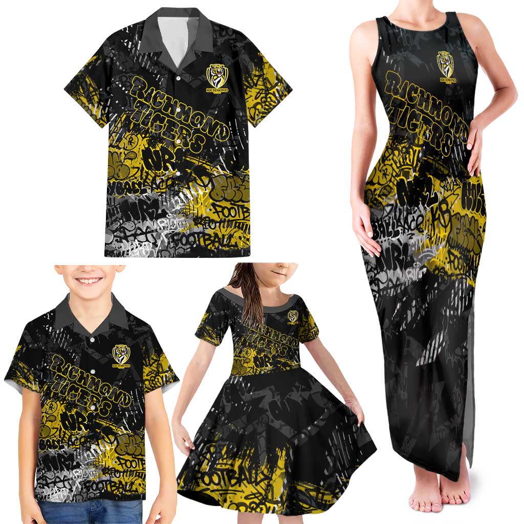 Richmond Tigers Family Matching Tank Maxi Dress and Hawaiian Shirt Urban Graffiti Street Art - Bold Abstract Spray Paint