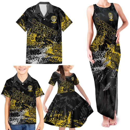 Richmond Tigers Family Matching Tank Maxi Dress and Hawaiian Shirt Urban Graffiti Street Art - Bold Abstract Spray Paint