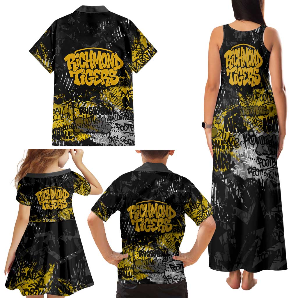 Richmond Tigers Family Matching Tank Maxi Dress and Hawaiian Shirt Urban Graffiti Street Art - Bold Abstract Spray Paint