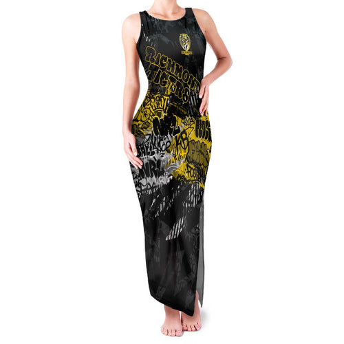 Richmond Tigers Family Matching Tank Maxi Dress and Hawaiian Shirt Urban Graffiti Street Art - Bold Abstract Spray Paint