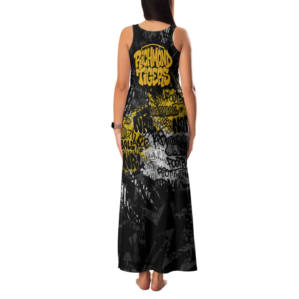 Richmond Tigers Family Matching Tank Maxi Dress and Hawaiian Shirt Urban Graffiti Street Art - Bold Abstract Spray Paint
