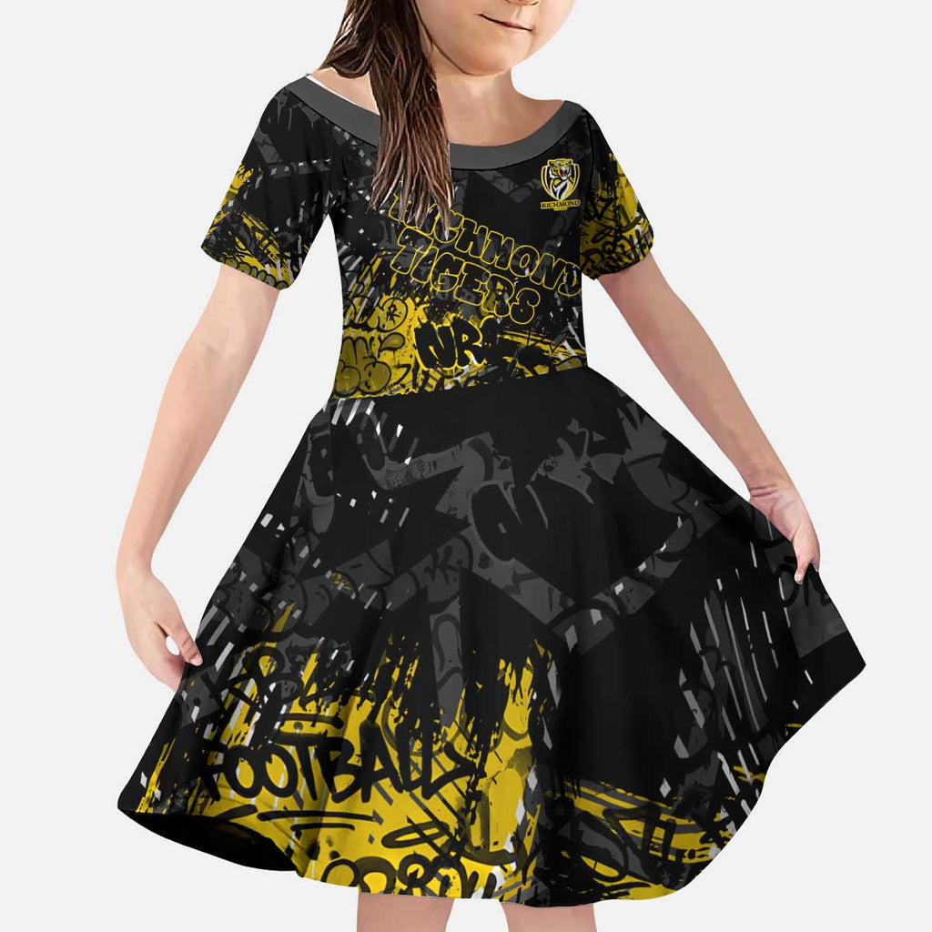 Richmond Tigers Kid Short Sleeve Dress Urban Graffiti Street Art - Bold Abstract Spray Paint