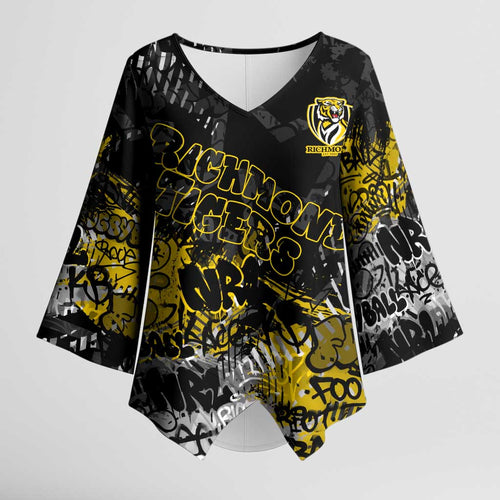 Richmond Tigers Kimono Sleeve Blouse Urban Graffiti Street Art - Bold Abstract Spray Paint