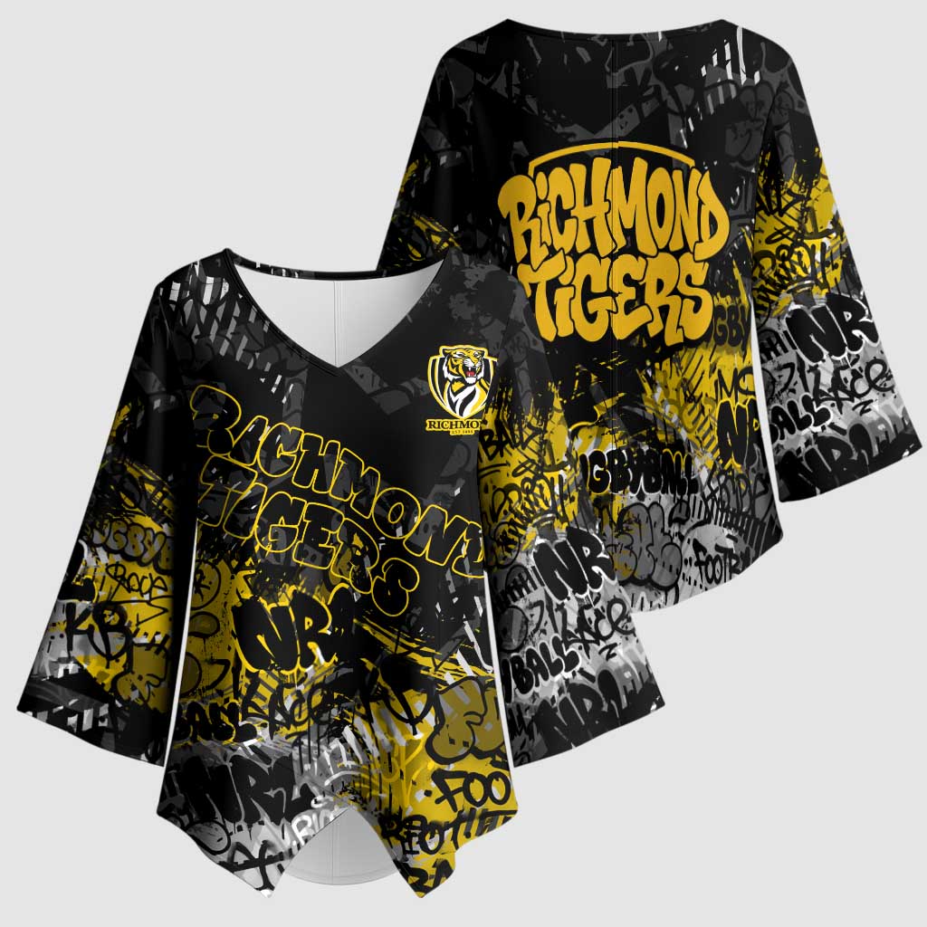 Richmond Tigers Kimono Sleeve Blouse Urban Graffiti Street Art - Bold Abstract Spray Paint