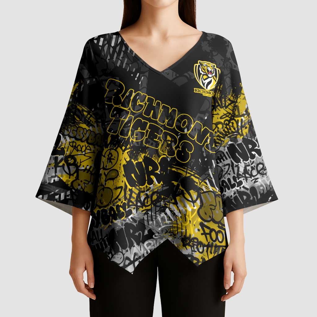 Richmond Tigers Kimono Sleeve Blouse Urban Graffiti Street Art - Bold Abstract Spray Paint