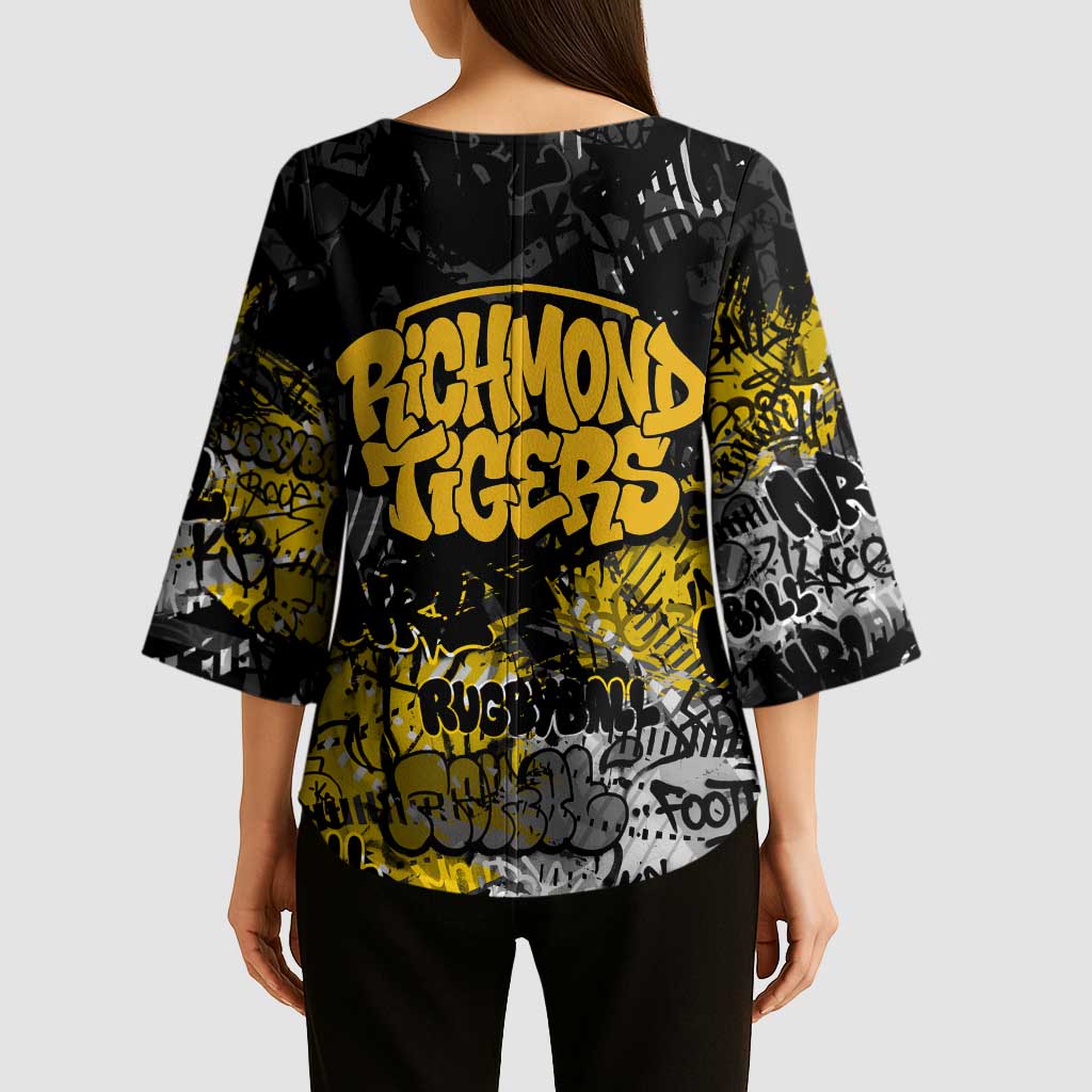 Richmond Tigers Kimono Sleeve Blouse Urban Graffiti Street Art - Bold Abstract Spray Paint