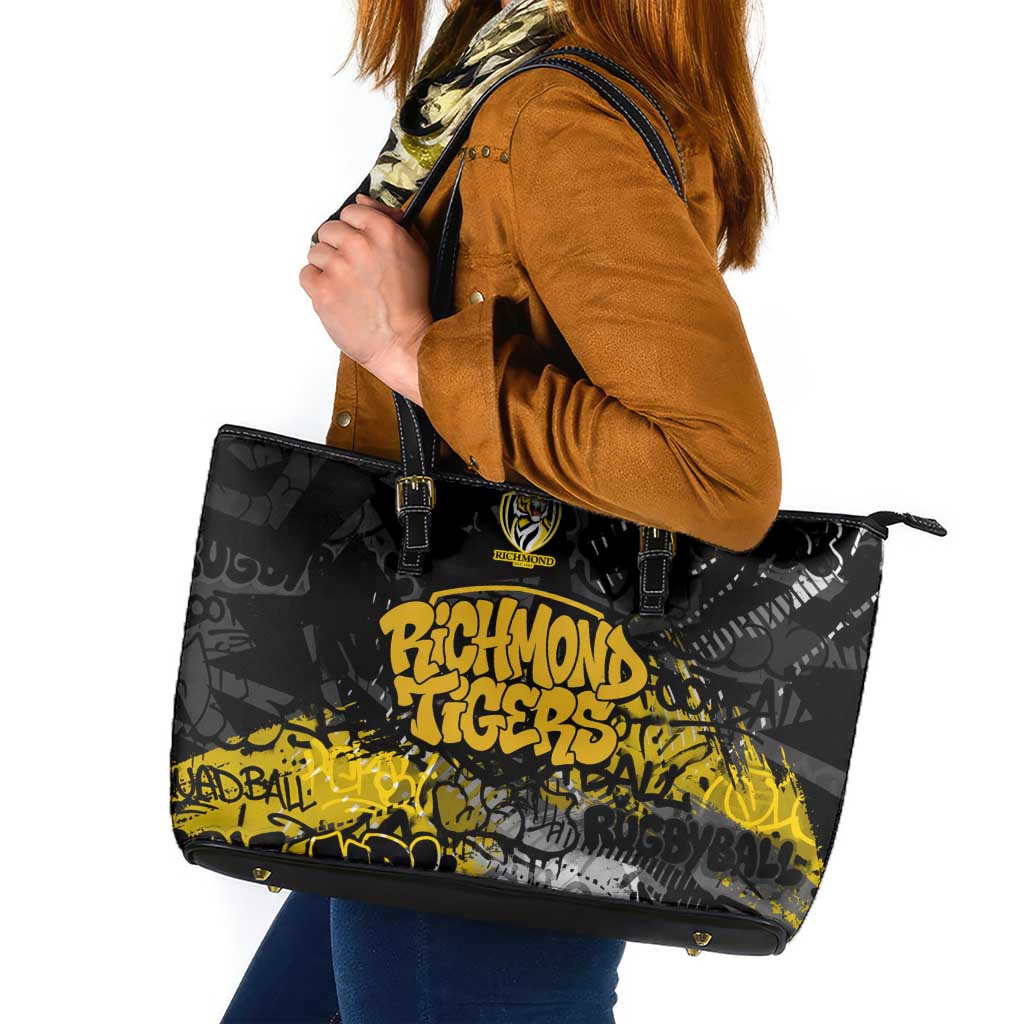 Richmond Tigers Leather Tote Bag Urban Graffiti Street Art - Bold Abstract Spray Paint