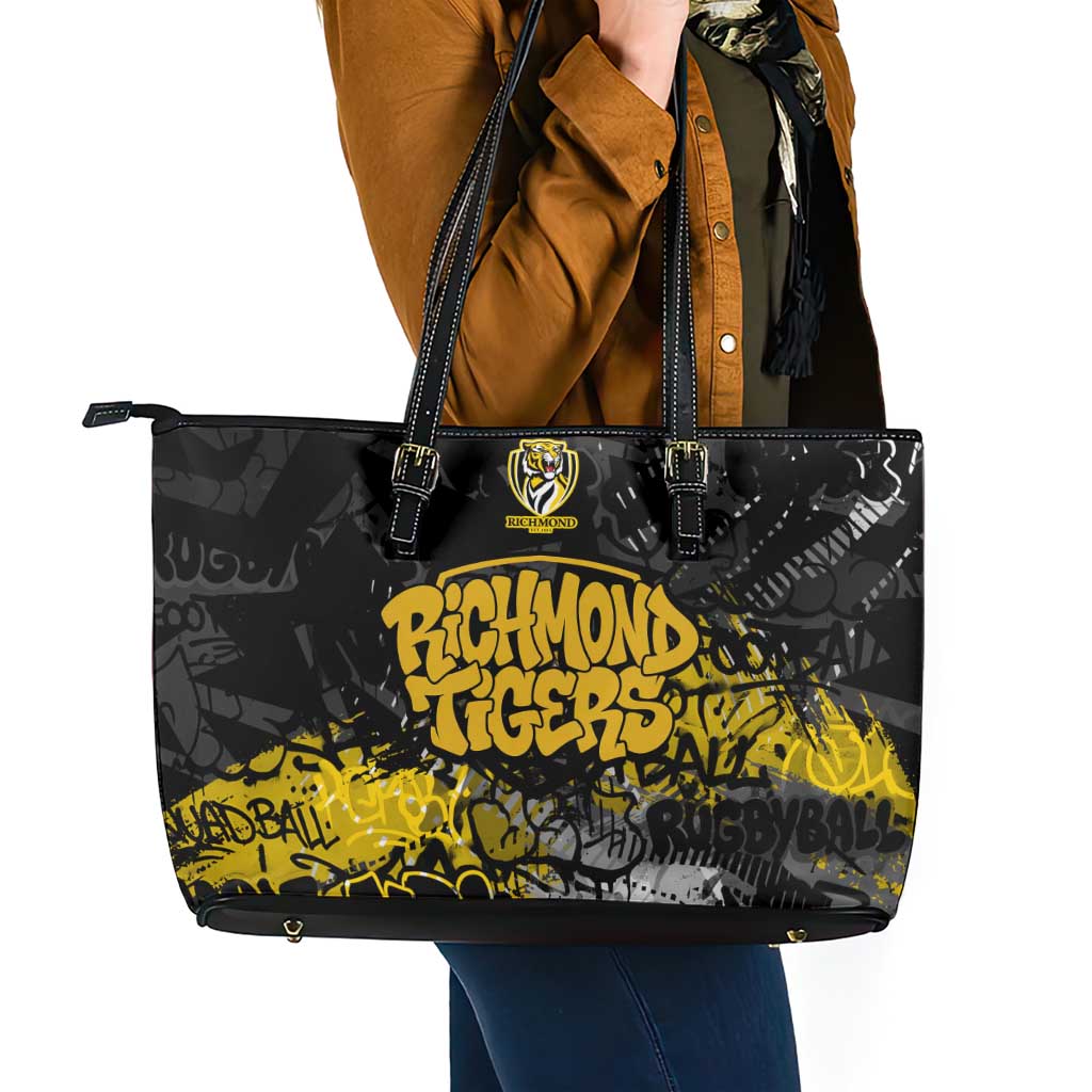 Richmond Tigers Leather Tote Bag Urban Graffiti Street Art - Bold Abstract Spray Paint