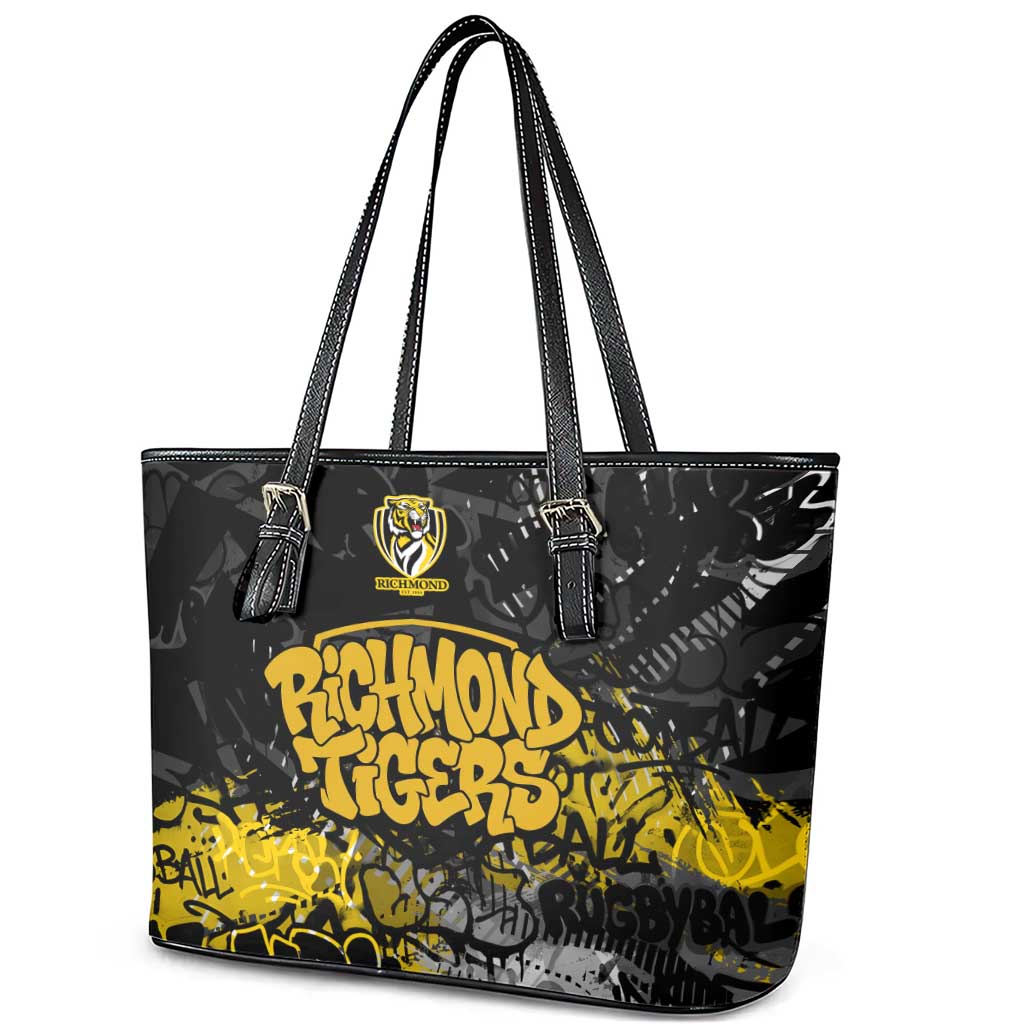 Richmond Tigers Leather Tote Bag Urban Graffiti Street Art - Bold Abstract Spray Paint