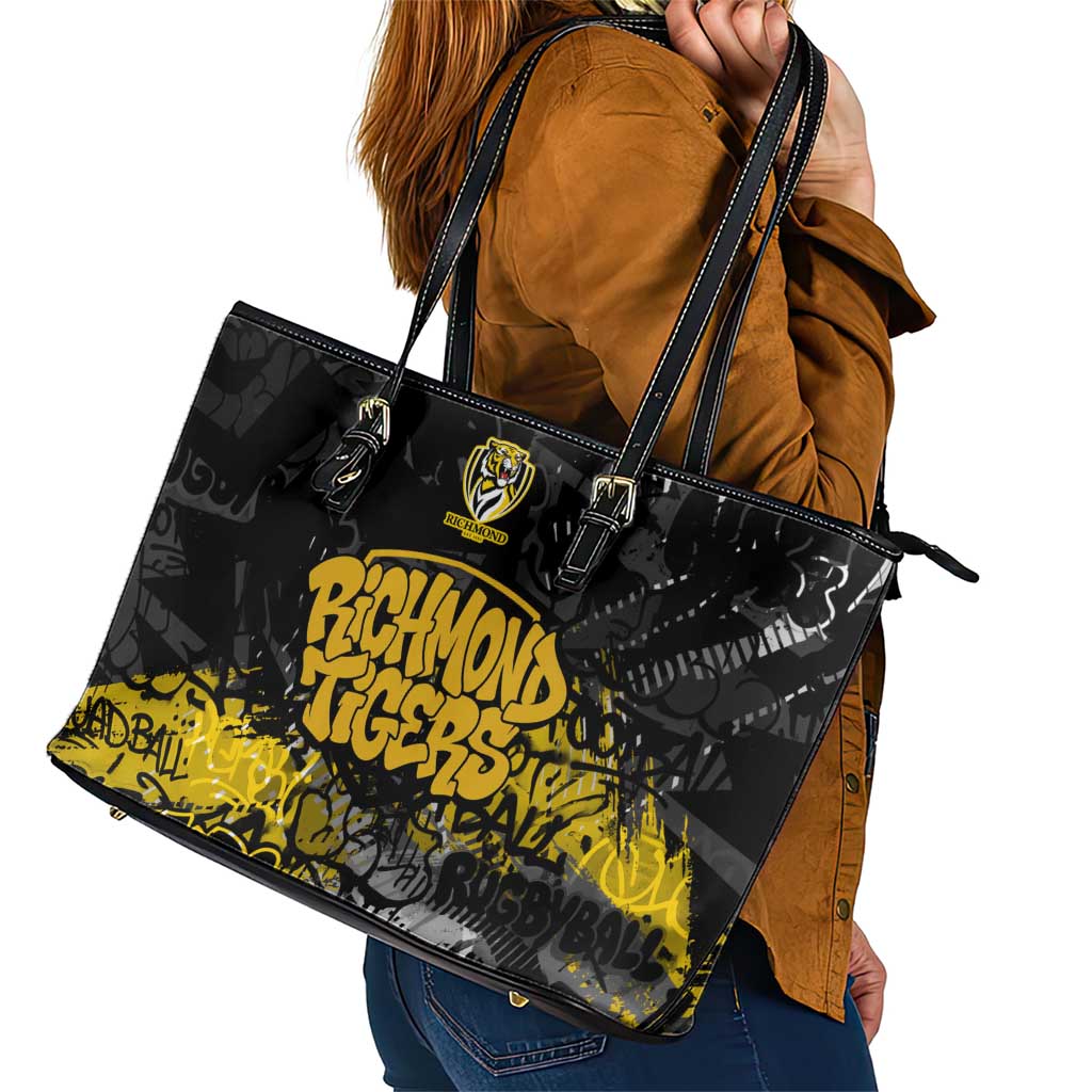 Richmond Tigers Leather Tote Bag Urban Graffiti Street Art - Bold Abstract Spray Paint