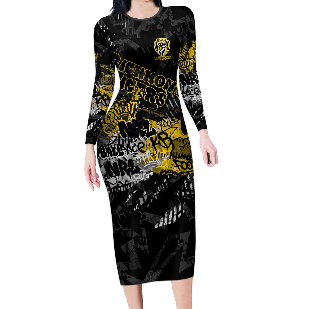 Richmond Tigers Long Sleeve Bodycon Dress Urban Graffiti Street Art - Bold Abstract Spray Paint