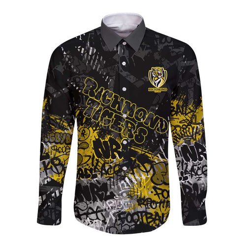 Richmond Tigers Long Sleeve Button Shirt Urban Graffiti Street Art - Bold Abstract Spray Paint