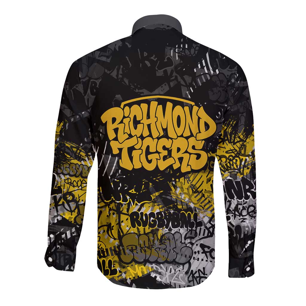 Richmond Tigers Long Sleeve Button Shirt Urban Graffiti Street Art - Bold Abstract Spray Paint