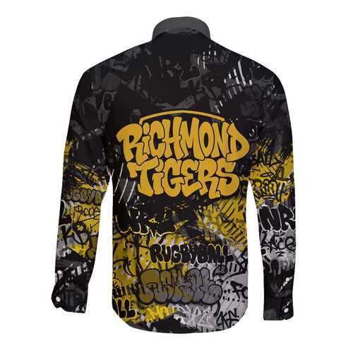 Richmond Tigers Long Sleeve Button Shirt Urban Graffiti Street Art - Bold Abstract Spray Paint