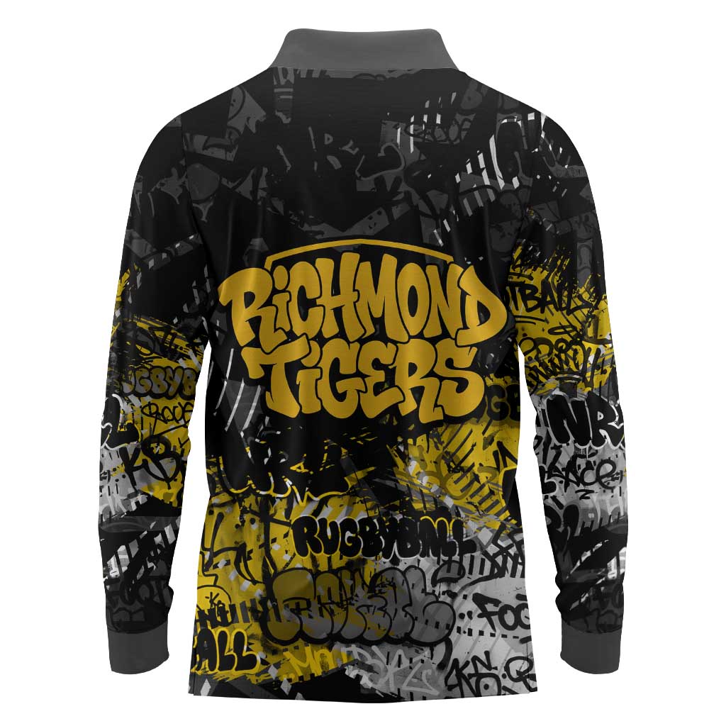 Richmond Tigers Long Sleeve Polo Shirt Urban Graffiti Street Art - Bold Abstract Spray Paint