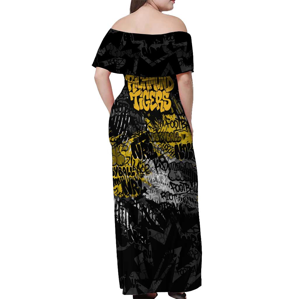 Richmond Tigers Off Shoulder Maxi Dress Urban Graffiti Street Art - Bold Abstract Spray Paint