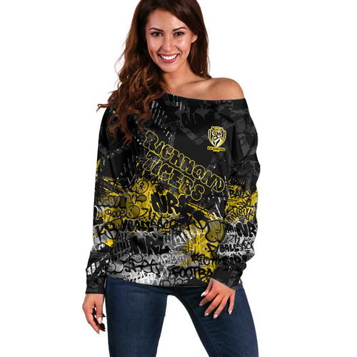Richmond Tigers Off Shoulder Sweater Urban Graffiti Street Art - Bold Abstract Spray Paint
