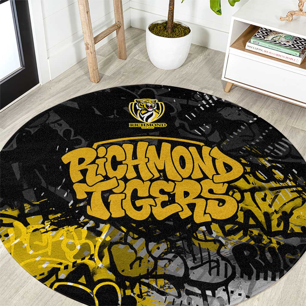 Richmond Tigers Round Carpet Urban Graffiti Street Art - Bold Abstract Spray Paint