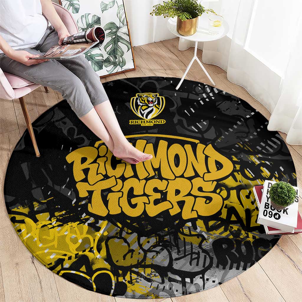 Richmond Tigers Round Carpet Urban Graffiti Street Art - Bold Abstract Spray Paint