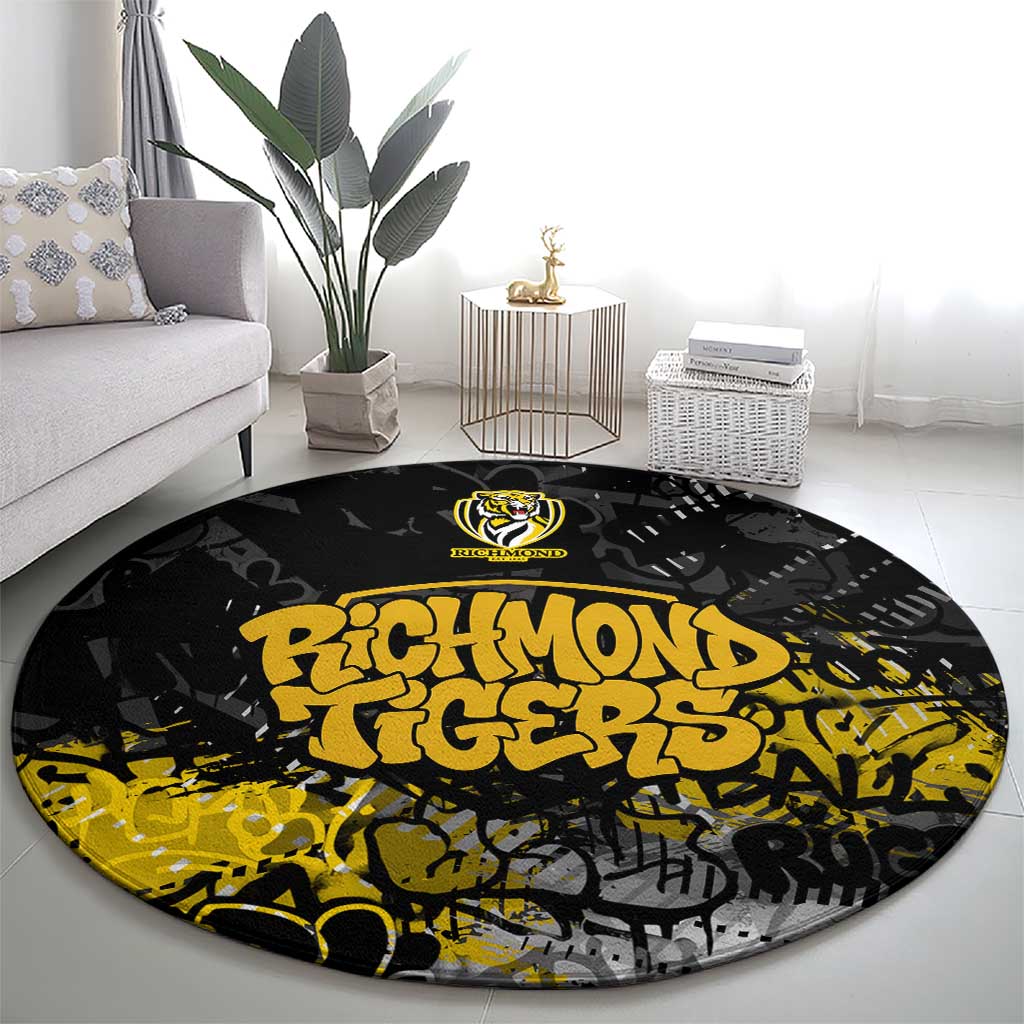 Richmond Tigers Round Carpet Urban Graffiti Street Art - Bold Abstract Spray Paint