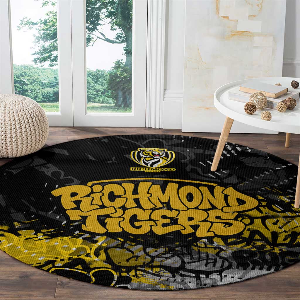 Richmond Tigers Round Carpet Urban Graffiti Street Art - Bold Abstract Spray Paint