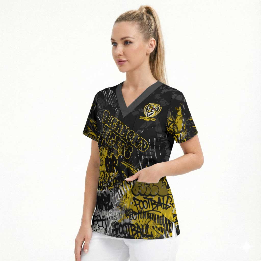 Richmond Tigers Scrub Top Urban Graffiti Street Art - Bold Abstract Spray Paint