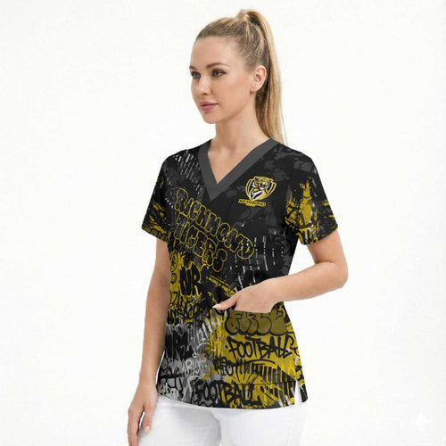 Richmond Tigers Scrub Top Urban Graffiti Street Art - Bold Abstract Spray Paint
