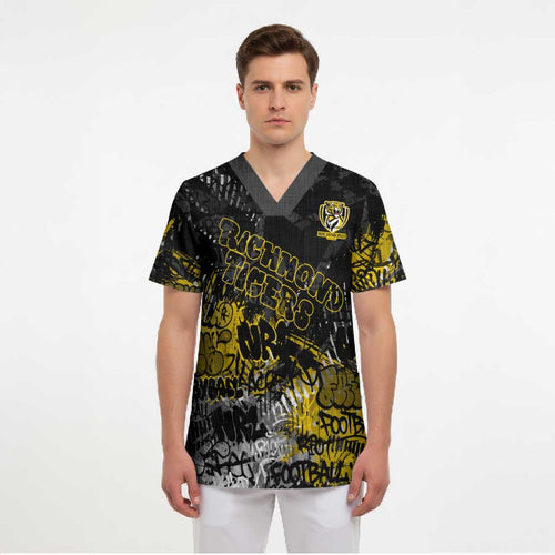 Richmond Tigers Scrub Top Urban Graffiti Street Art - Bold Abstract Spray Paint