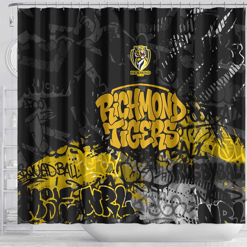 Richmond Tigers Shower Curtain Urban Graffiti Street Art - Bold Abstract Spray Paint