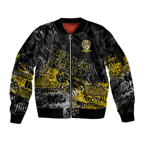 Richmond Tigers Sleeve Zip Bomber Jacket Urban Graffiti Street Art - Bold Abstract Spray Paint