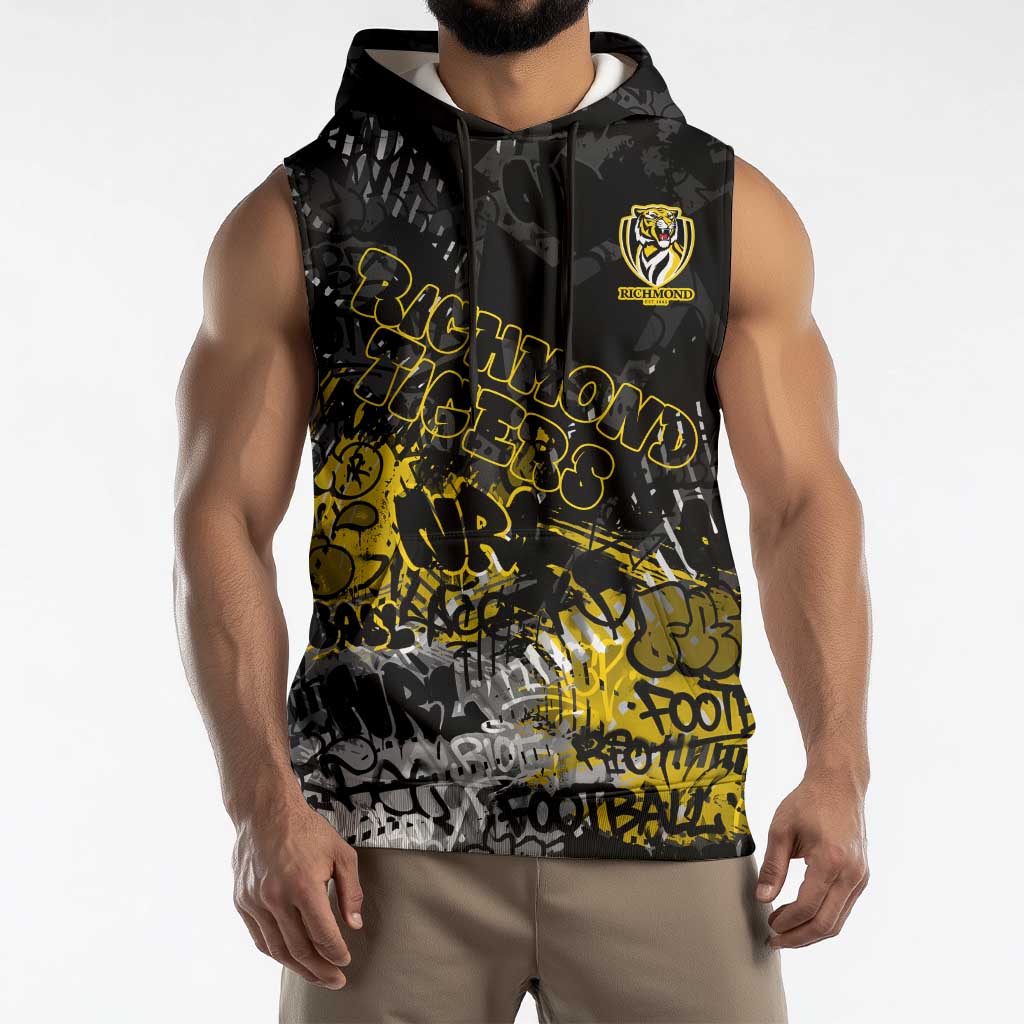 Richmond Tigers Sleeveless Hoodie Urban Graffiti Street Art - Bold Abstract Spray Paint