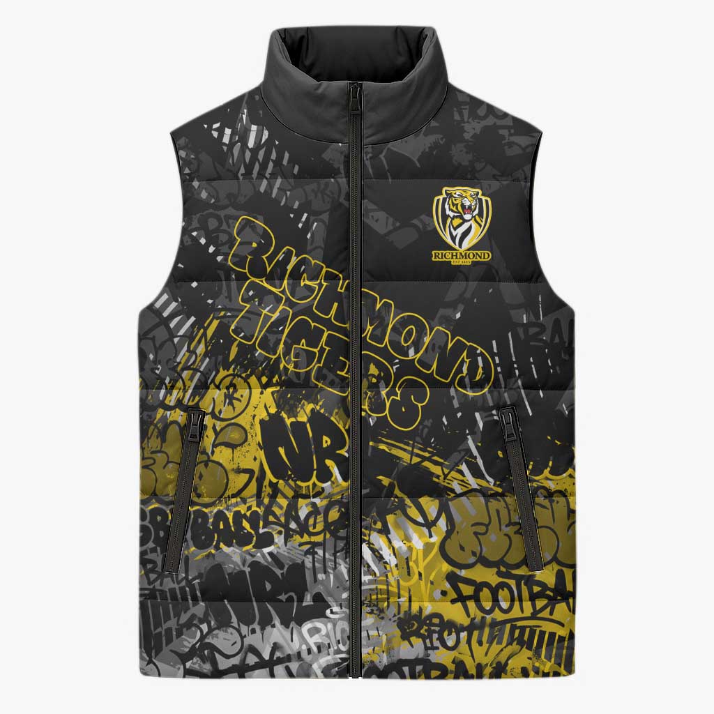 Richmond Tigers Sleeveless Puffer Jacket Urban Graffiti Street Art - Bold Abstract Spray Paint