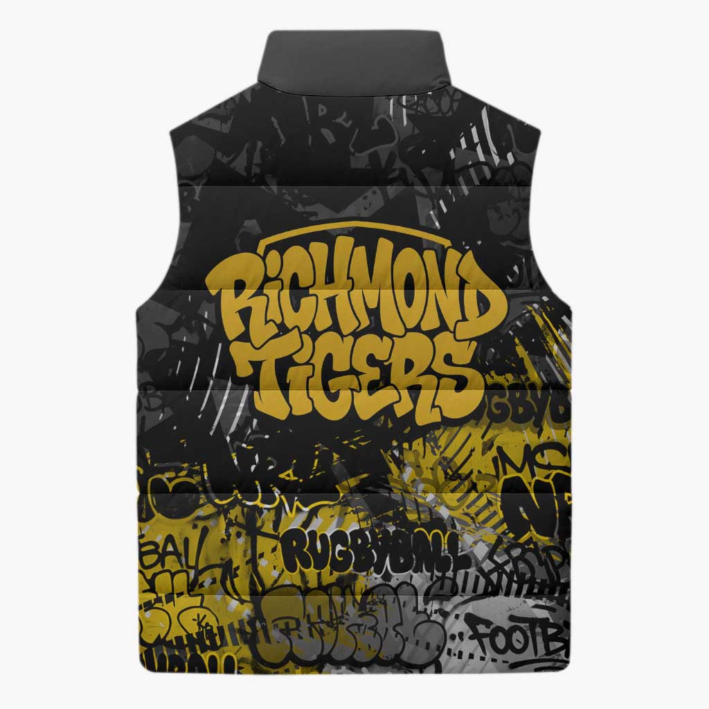 Richmond Tigers Sleeveless Puffer Jacket Urban Graffiti Street Art - Bold Abstract Spray Paint