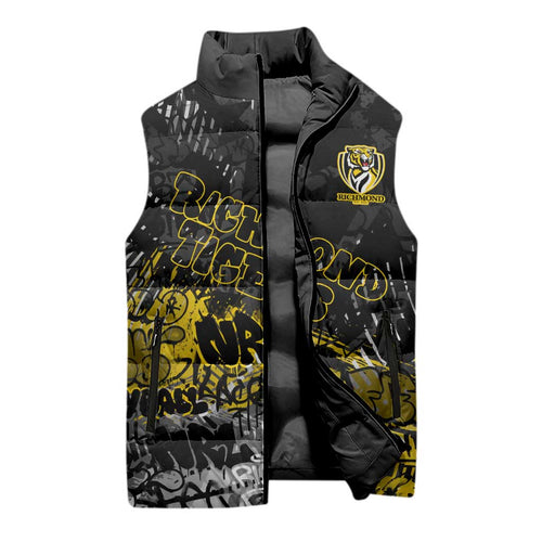 Richmond Tigers Sleeveless Puffer Jacket Urban Graffiti Street Art - Bold Abstract Spray Paint