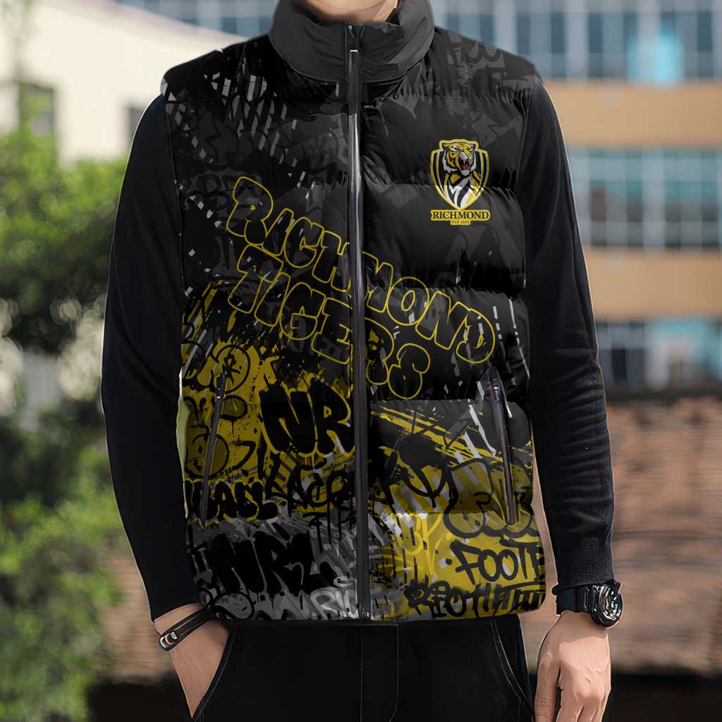 Richmond Tigers Sleeveless Puffer Jacket Urban Graffiti Street Art - Bold Abstract Spray Paint